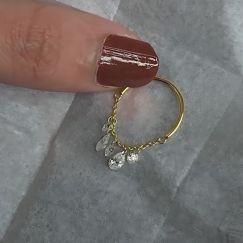 Pear & Round Cut White Sapphire Chain Tassel Dainty Ring