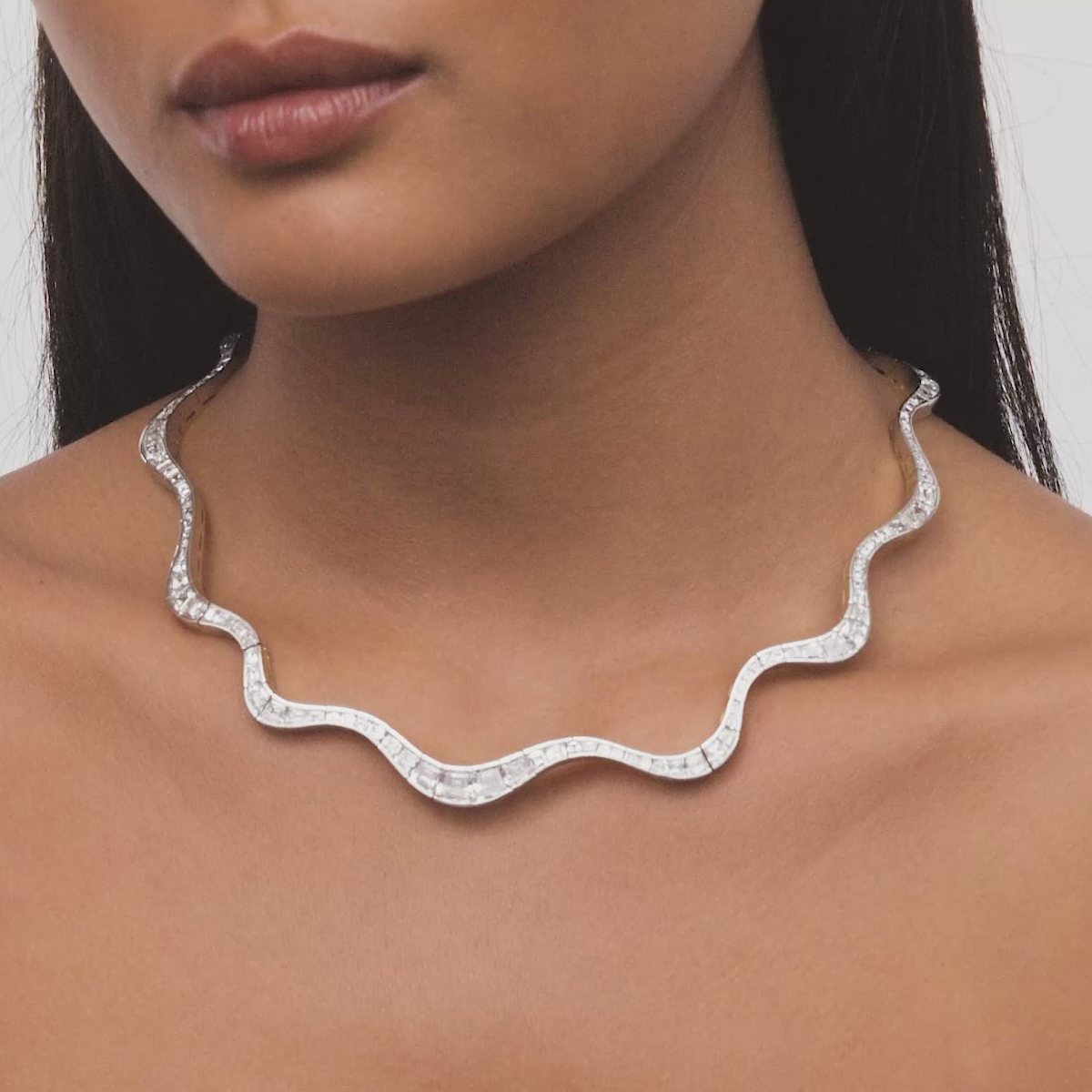 Emerald Cut White Sapphire Diamond Spaghetti Necklace