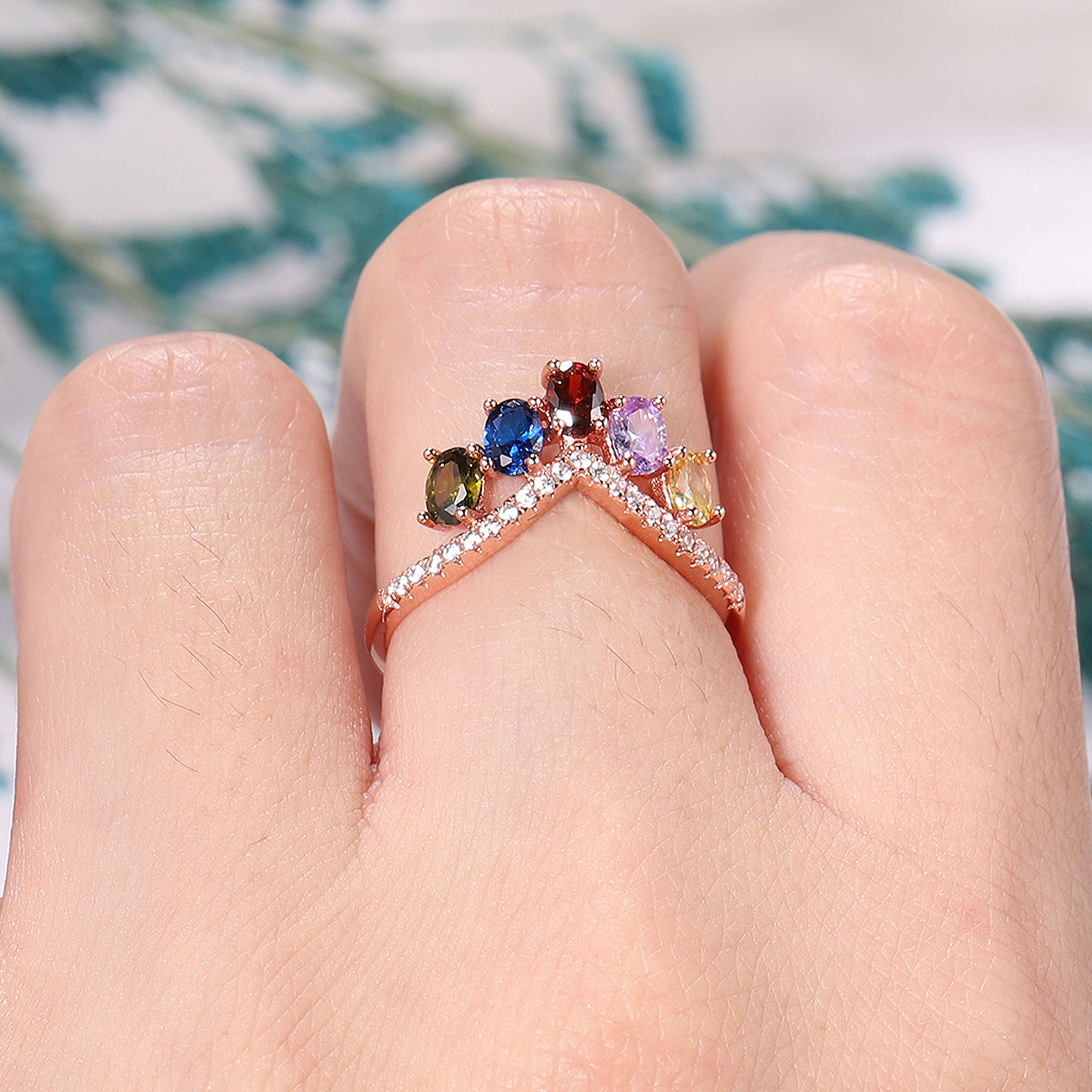 2.85ct Five Stone Oval Cut Rainbow Sapphire Wedding Band