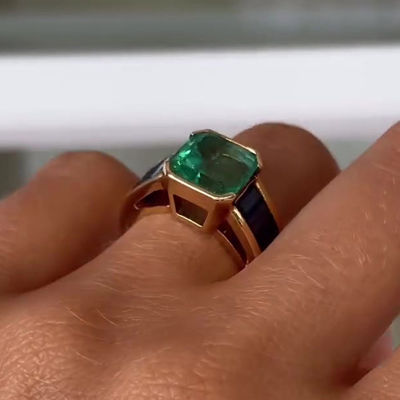 2ct Emerald Sapphire Asscher Cut Ring