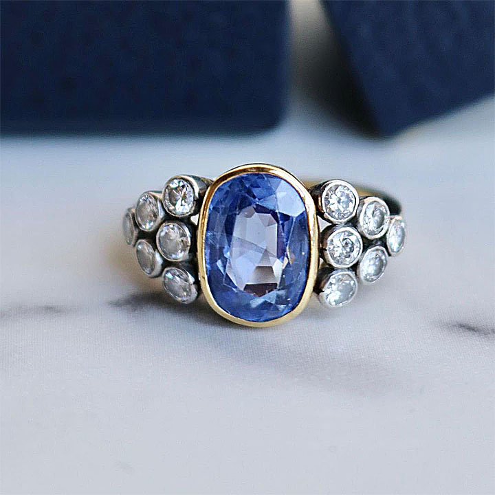 3ct Art Deco Cushion Cut Blue Sapphire Engagement Ring