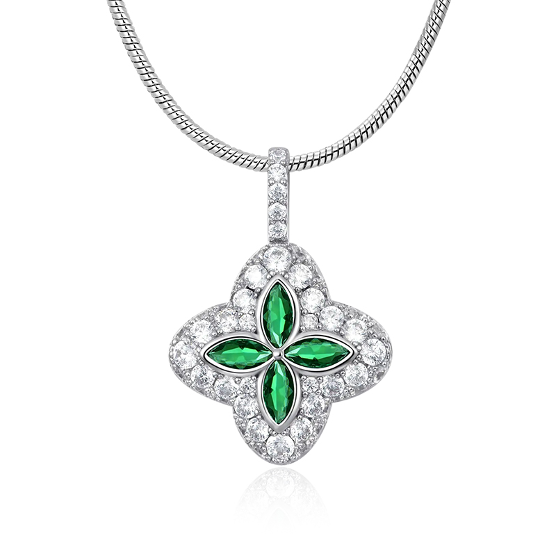 Lucky Clover Marquise Cut Emerald Sapphire Men's Pendant Necklace