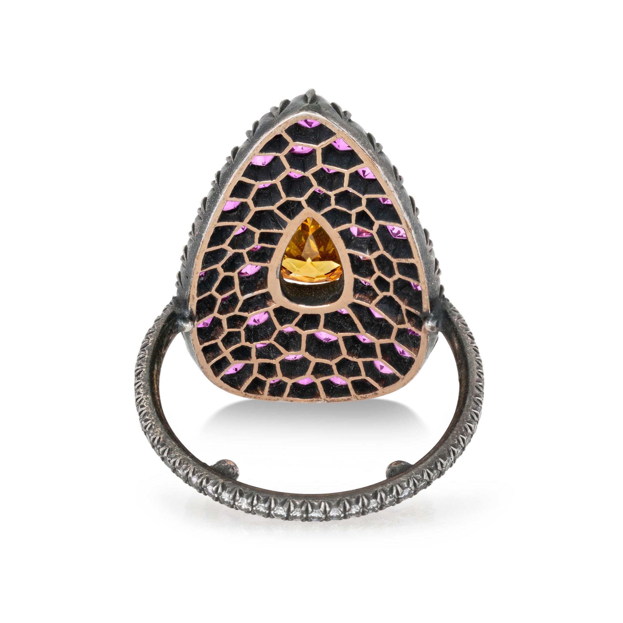 Two Tone 2ct Pear Cut Champagne Sapphire Pave Ring