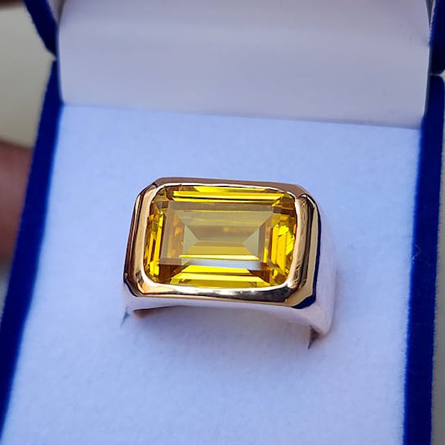 7ct Emerald Cut Yellow Sapphire Men's Engagement Ring