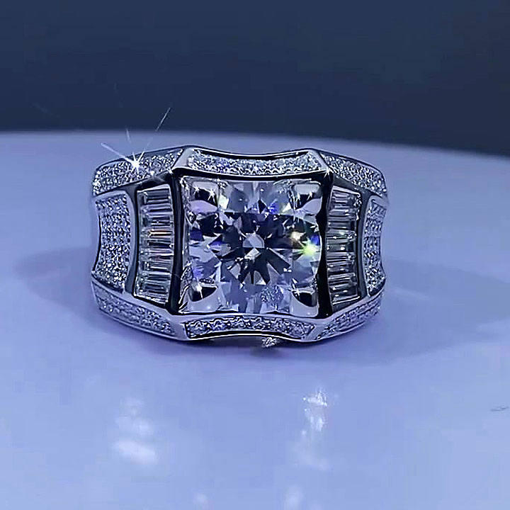 5ct Round Cut White Sapphire Engagement Ring for Men