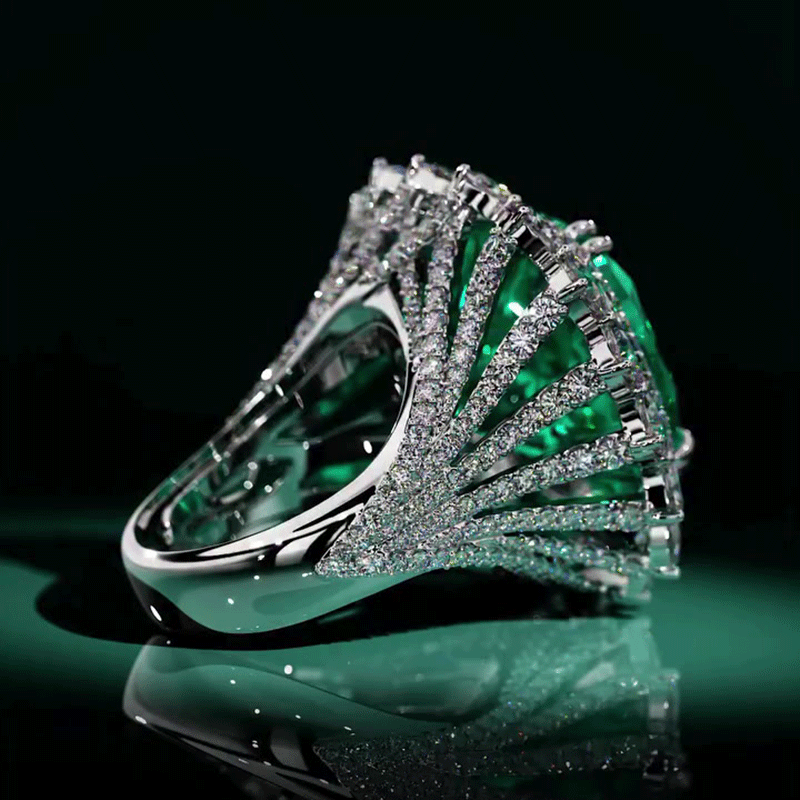 4.25ct Cushion Cut Green Sapphire Floral Design Engagement Ring