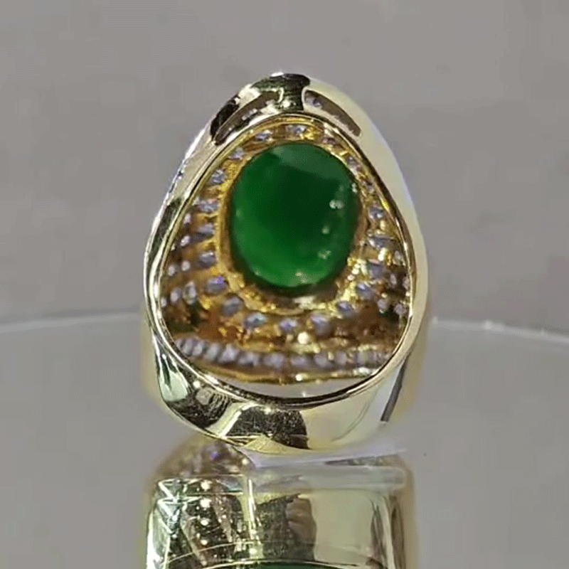 Art Deco 5ct Oval Cut Green Sapphire Engagement Ring