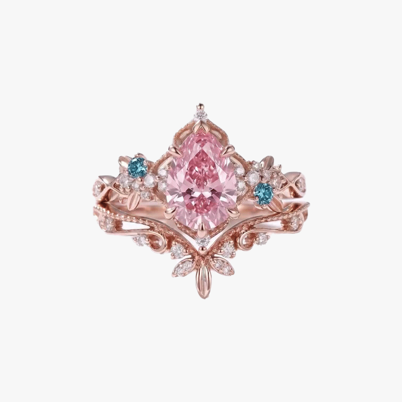 Fashion 3ct Pear Cut White / Pink Sapphie Wedding Set / 2pcs  (2 Colors Options)