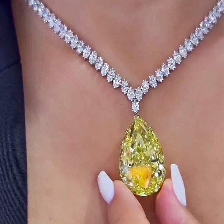 Pear Cut Yellow Sapphire Pendant Necklace