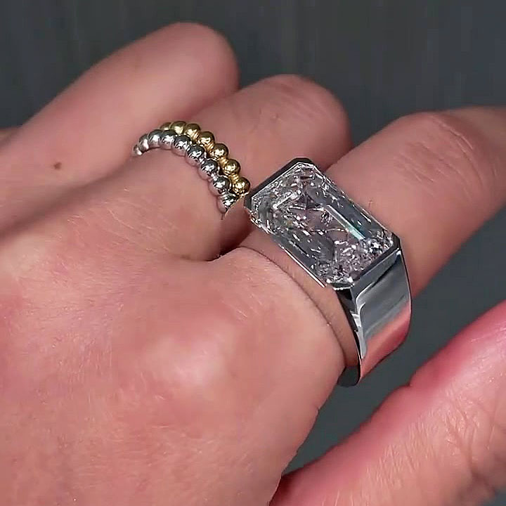 6ct Emerald Cut White Sapphire Men's Engagement Ring