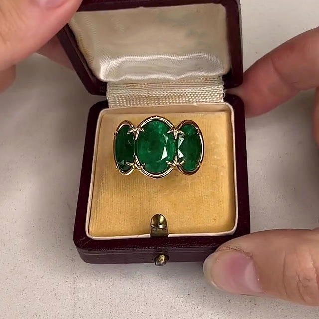 7ct Three-Stone Oval Cut Emerald Sapphire Ring