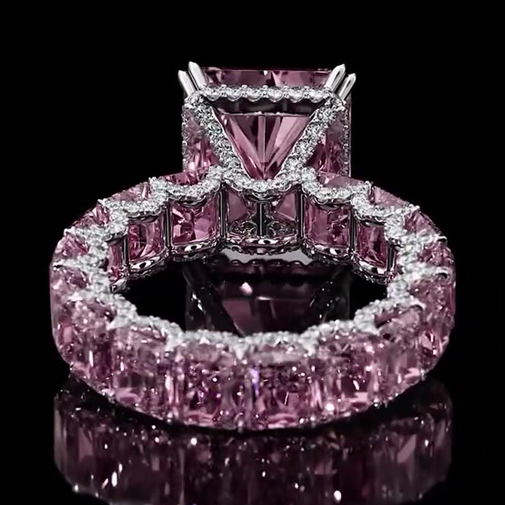 Under Halo 8ct Radiant Cut Pink Sapphire Engagement Ring