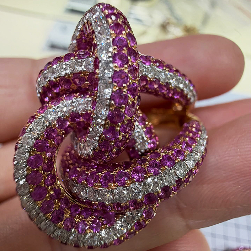 Ruby & White Sapphire Knot Jewelry Set (Earrings + Ring)