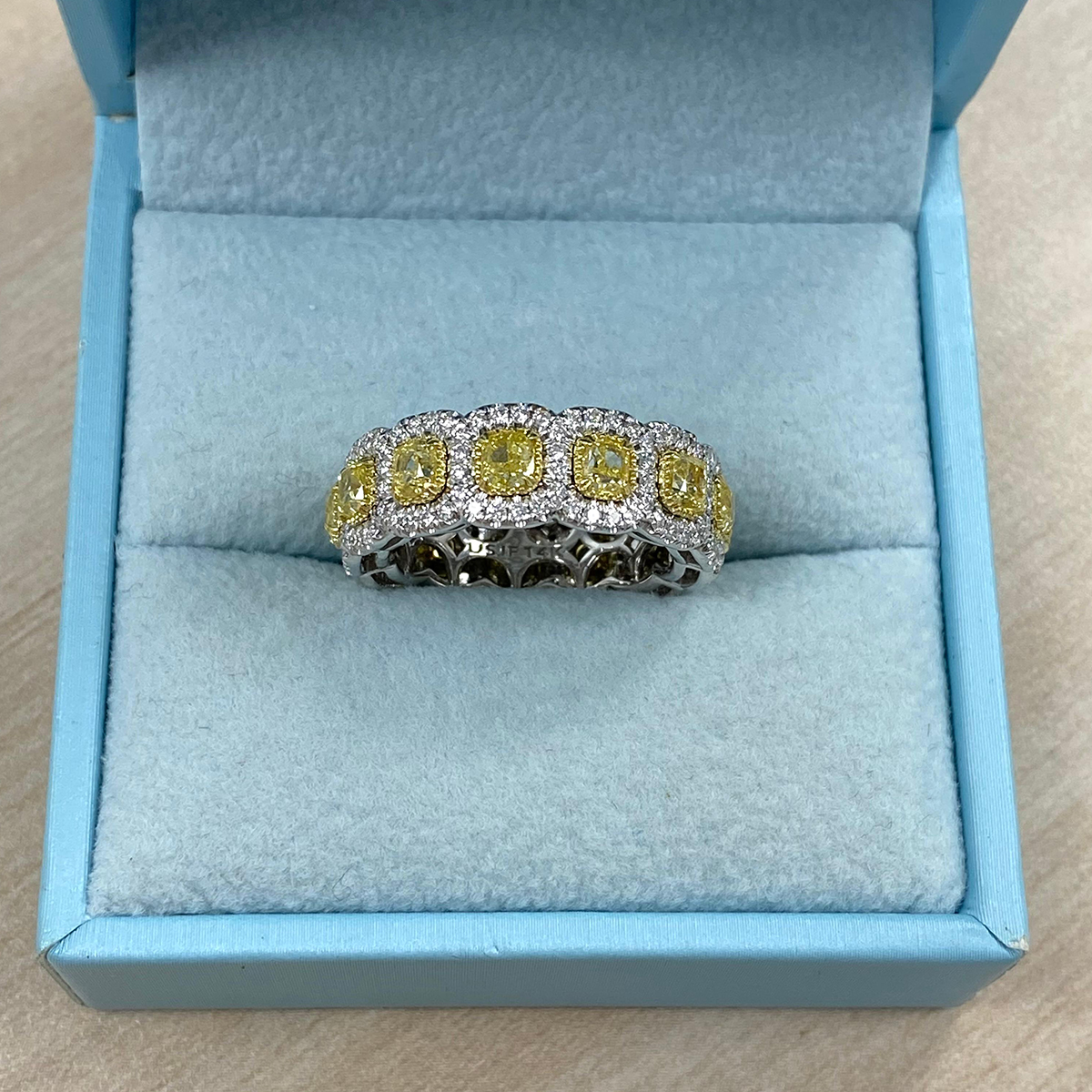 Cushion Cut Yellow Sapphire Eternity Wedding Band