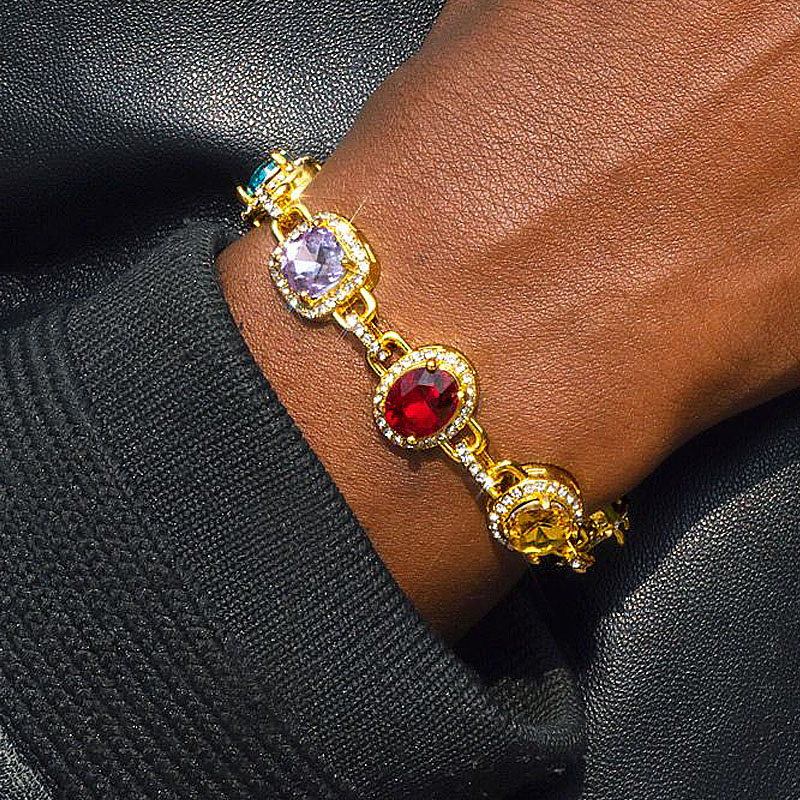 Multi Cut Rainbow Sapphire Men's Bracelet