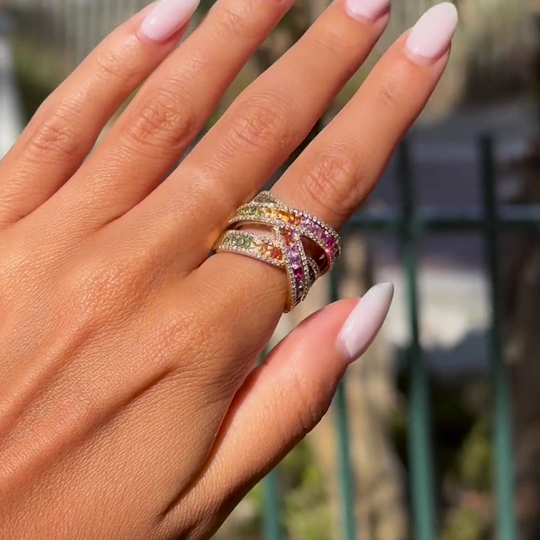 6.2ct Princess Cut Rainbow Sapphire Wedding Band