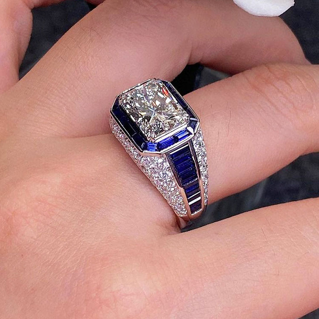 5ct Emerald Cut White Sapphire Men's Engagement Ring