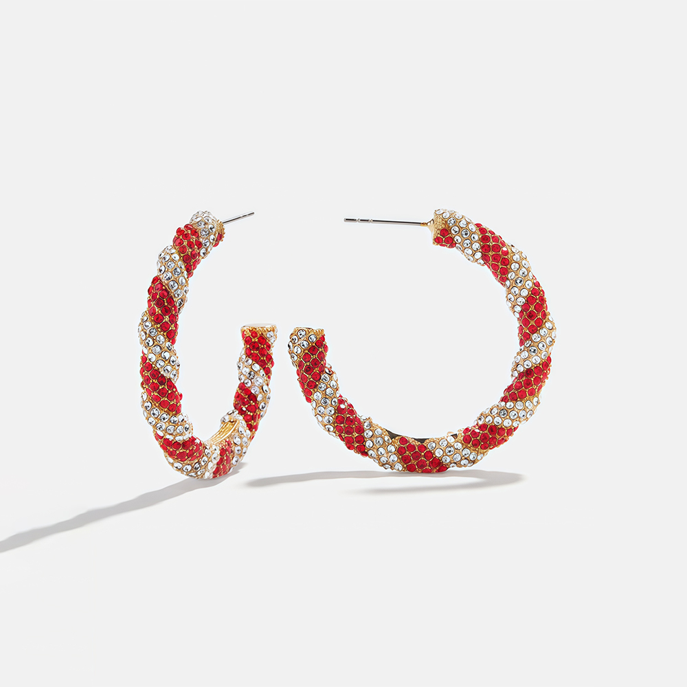 Bold Fashion Style Red&White Sapphire Braided Hoop Earrings