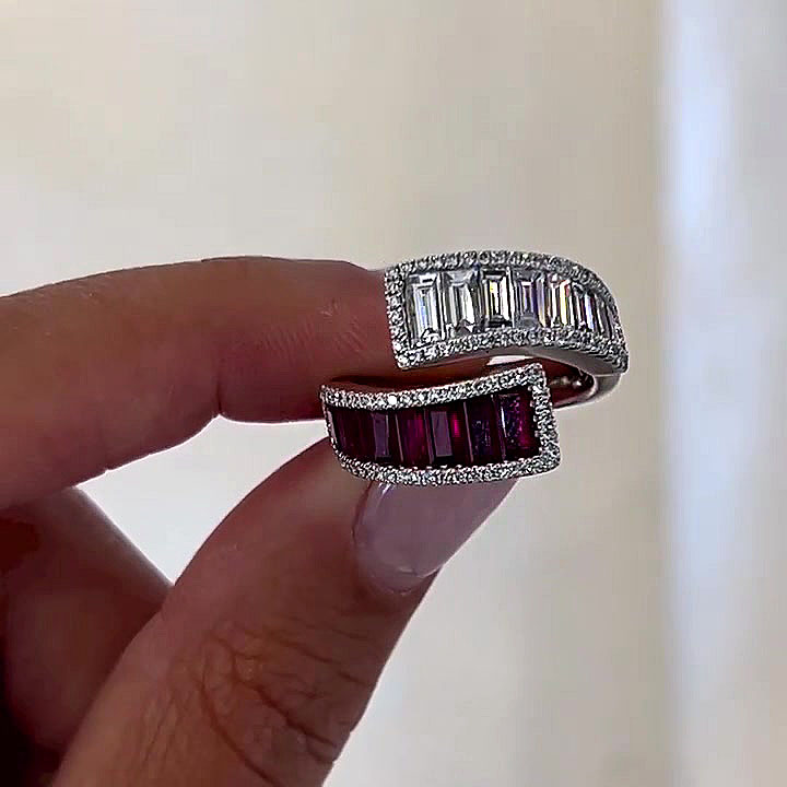4.55ct Baguette Cut Ruby Sapphire Eternity Ring