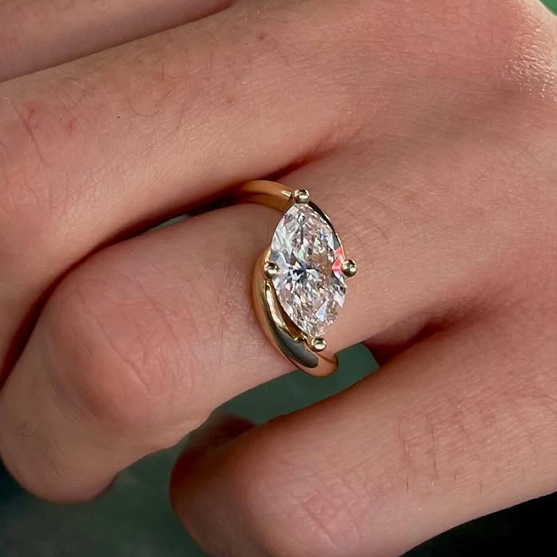 Bypass Design 2ct Marquise Cut White Sapphire Engagement Ring