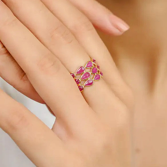 6.5ct Three-row Pear Cut Pink Sapphire Wedding Band