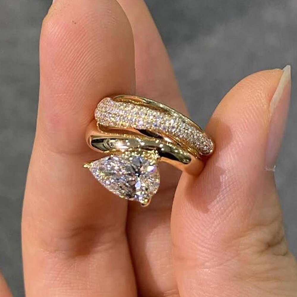 Pave Setting 1.5ct Pear Cut White Sapphire Wedding Set