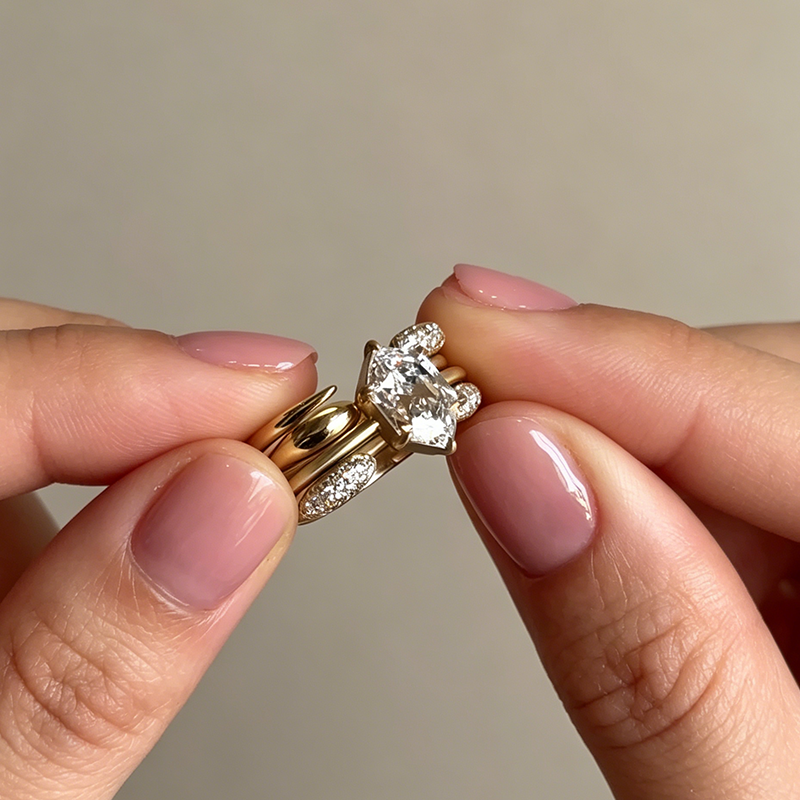 Fashion 3ct Dutch Marquise Cut White Sapphire Stacking Wedding Set / 4pcs