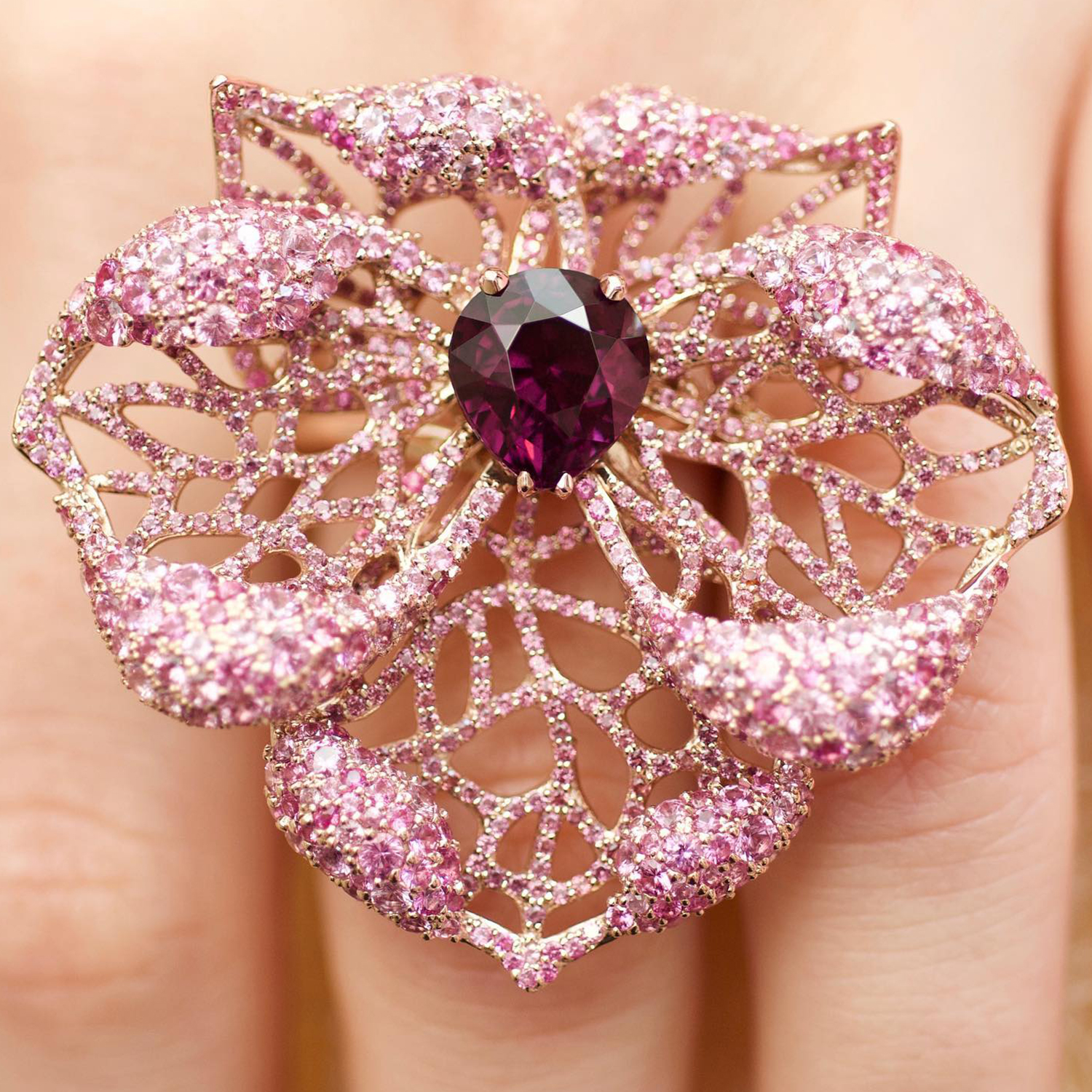 Pavé Amethyst & Pink Sapphire Orchid Cocktail Ring