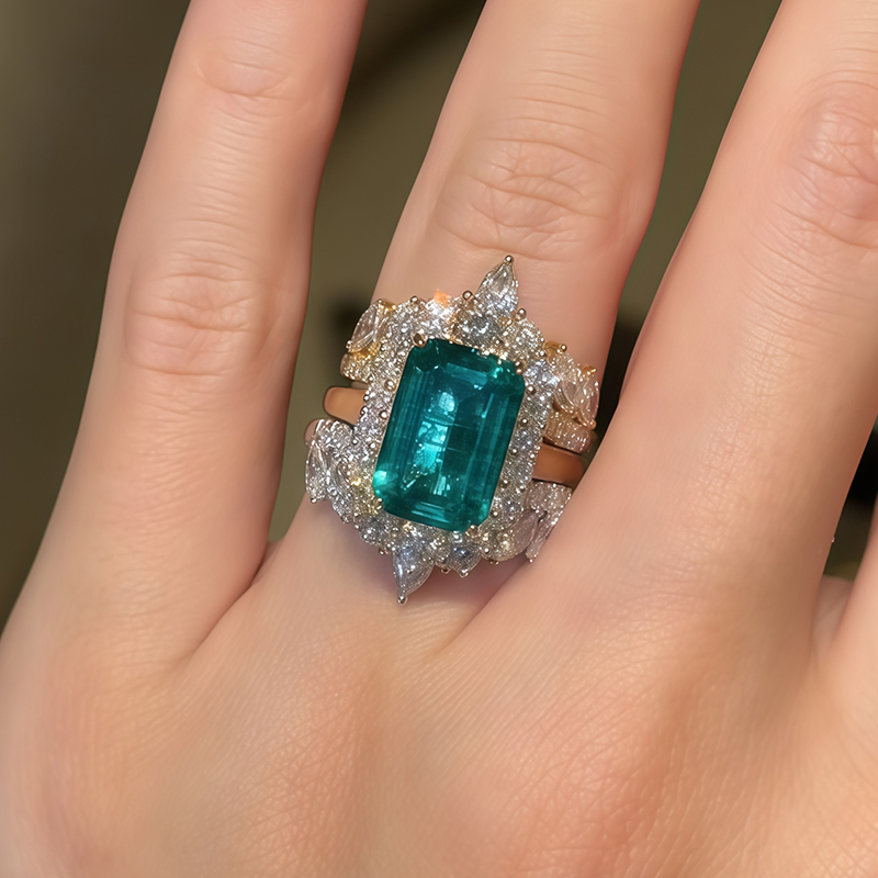 4ct Emerald Cut Paraíba Sapphire Ring Set / 3-Piece