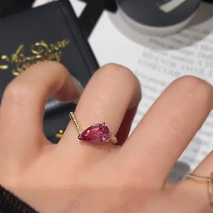 7ct Pear&Cushion Cut Pink&Yellow Sapphire Engagement Ring/2pcs