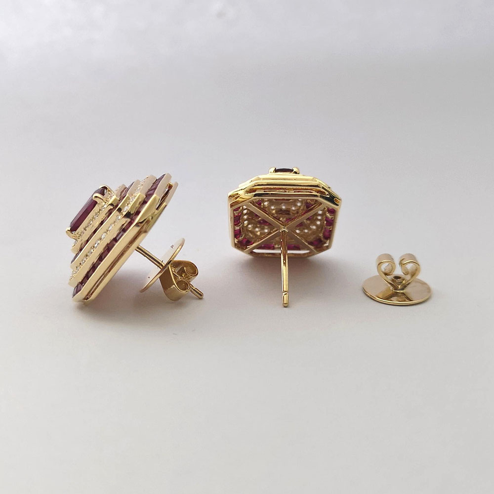 Two Tone Ruby&Diamond Stud Earrings