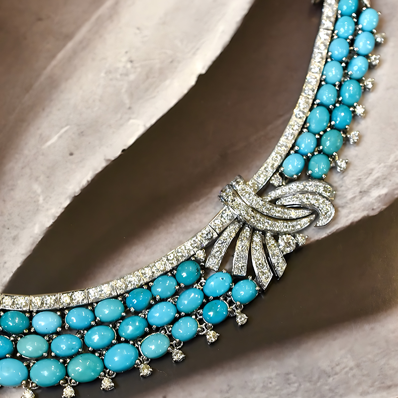 Turquoise & White Sapphire Multi-Layer Choker Necklace