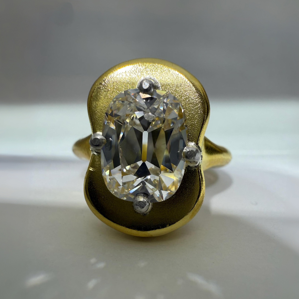 3.05ct Old Mine Cushion Cut White Sapphire Solitaire ring