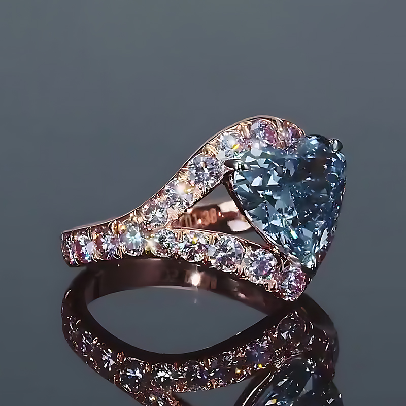 5ct Heart Cut Aquamarine Sapphire Halo Engagement Ring