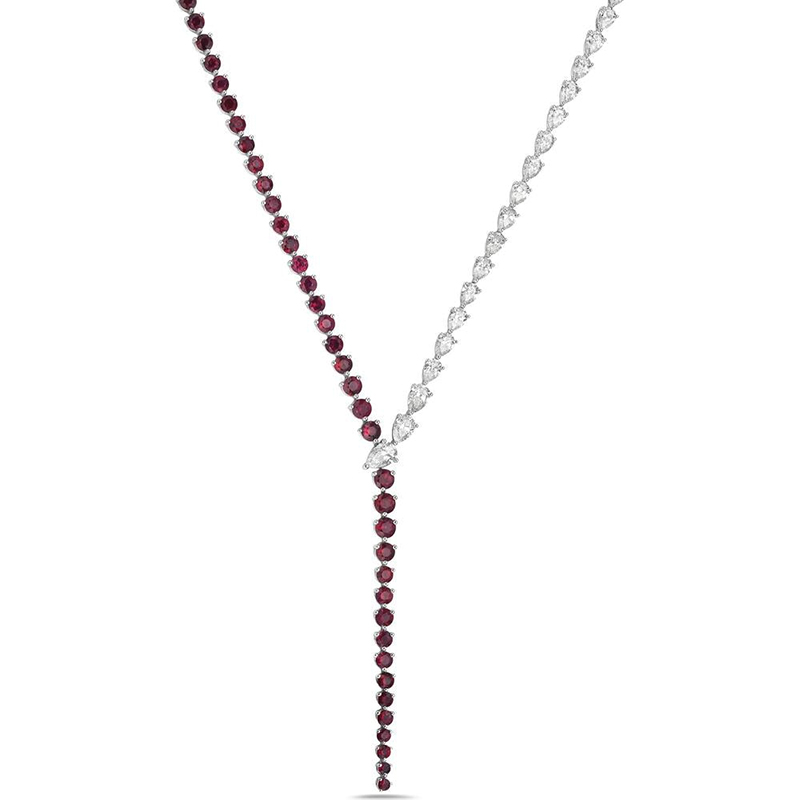 Two Tone Y-Necklace with Pear Cut Gemstones (5 Color Options)
