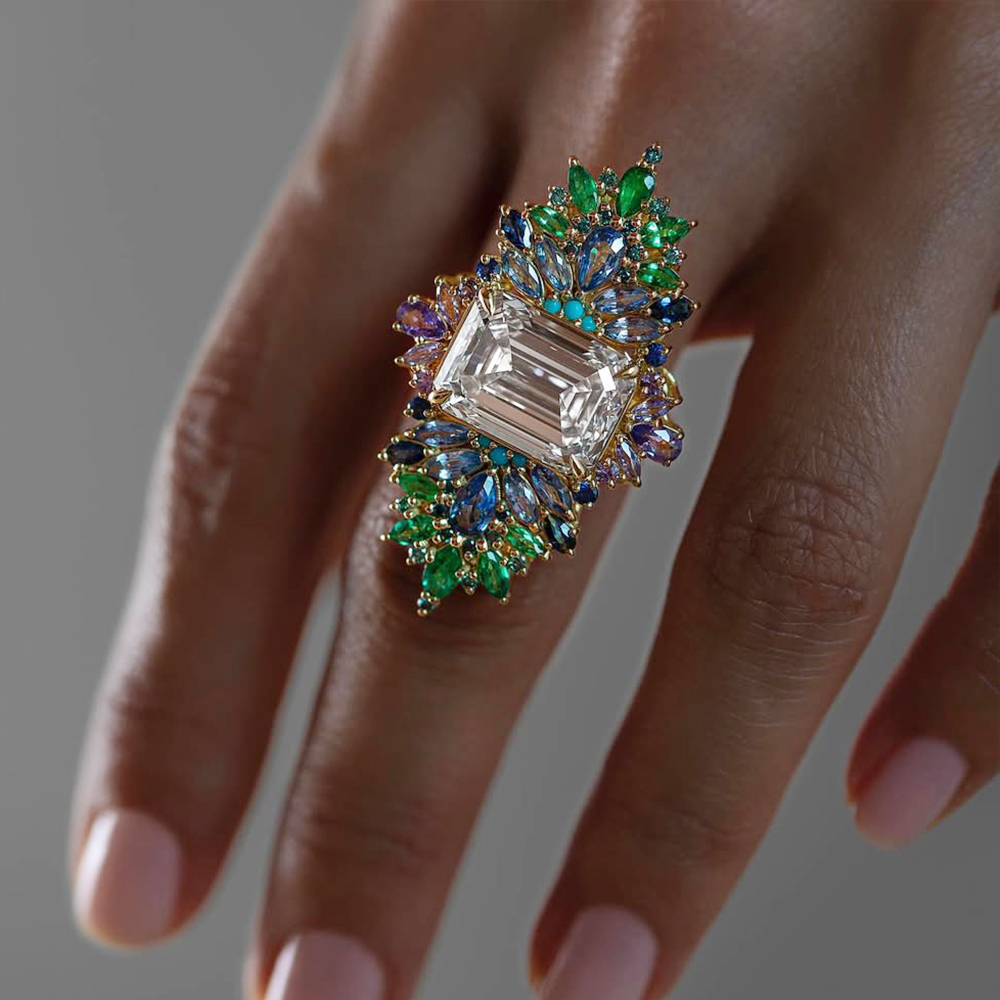 Magnificent 10ct Emerald Cut White Sapphire Cocktail Ring