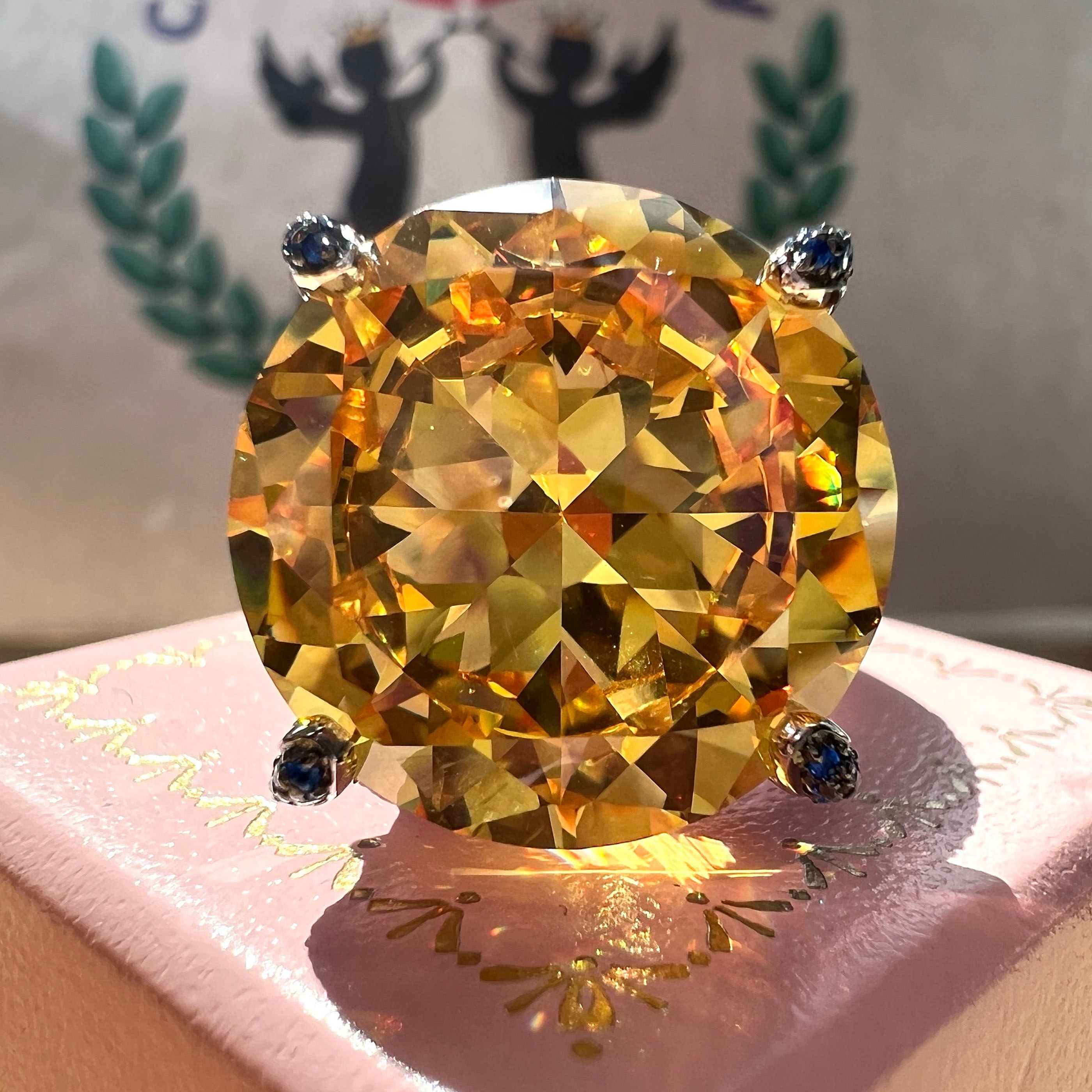 Luxury 20ct Round Cut Yellow Sapphire Engagement Ring