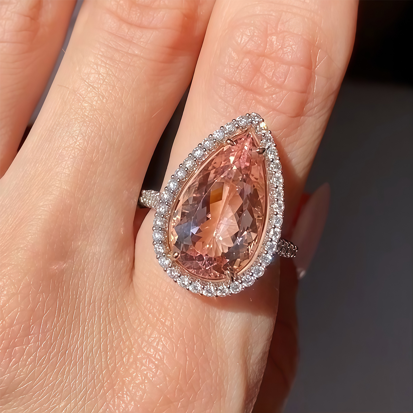 Halo 4ct Pear Cut Pink Sapphire Engagement Ring