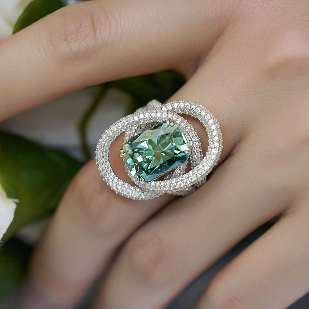 4ct Unique Design Cushion Cut Blue Sapphire Cocktail Ring