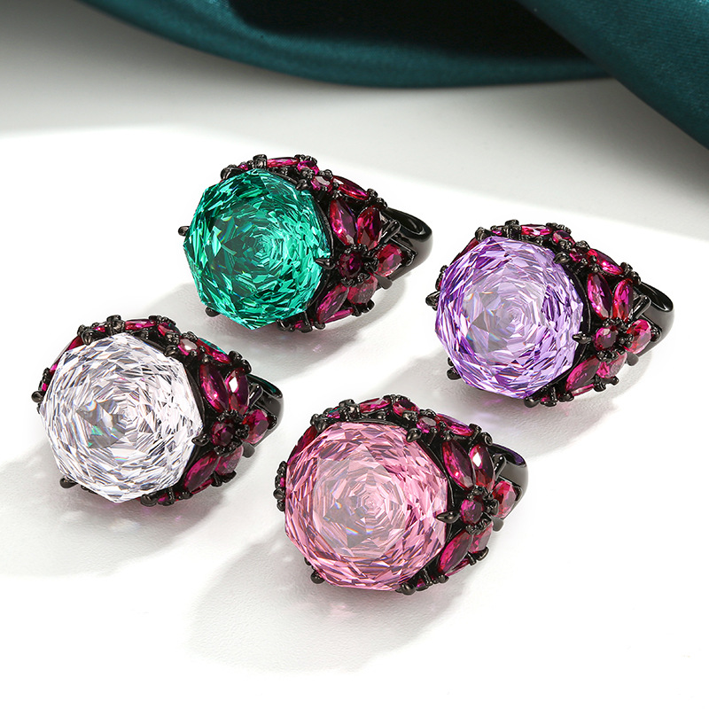 11ct Rose Cut Multicolor Sapphire Adjustable Cocktail Ring (4 Color Options)