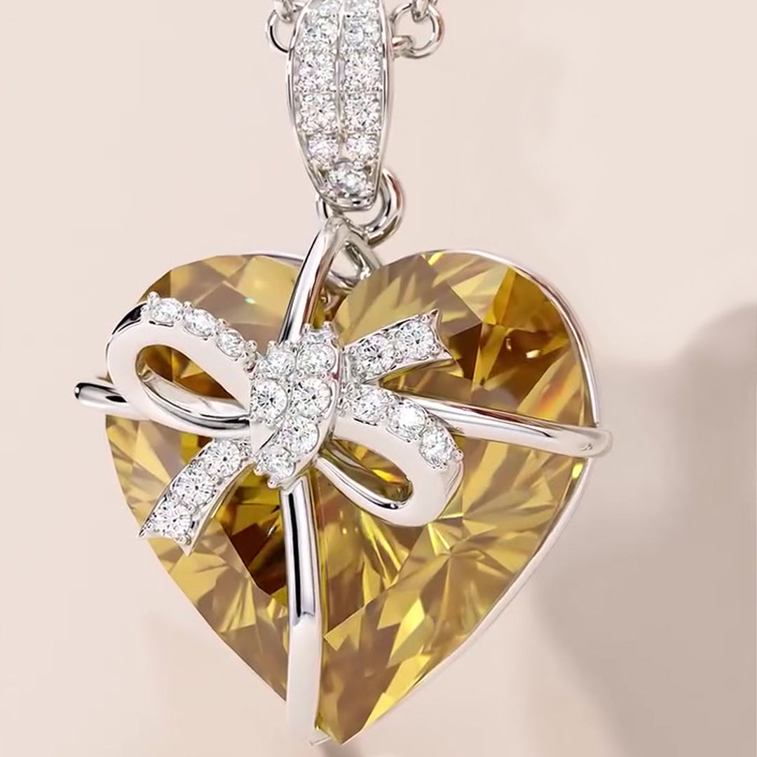 Bow Design Heart Cut Ruby Sapphire Pendent Necklace