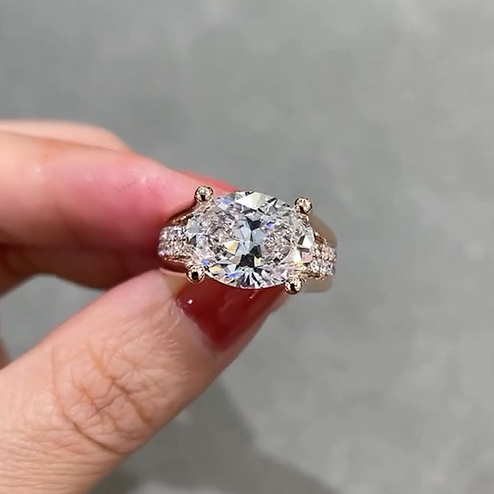 3.5ct East-west Design Oval Cut White Sapphire Engagement Ring