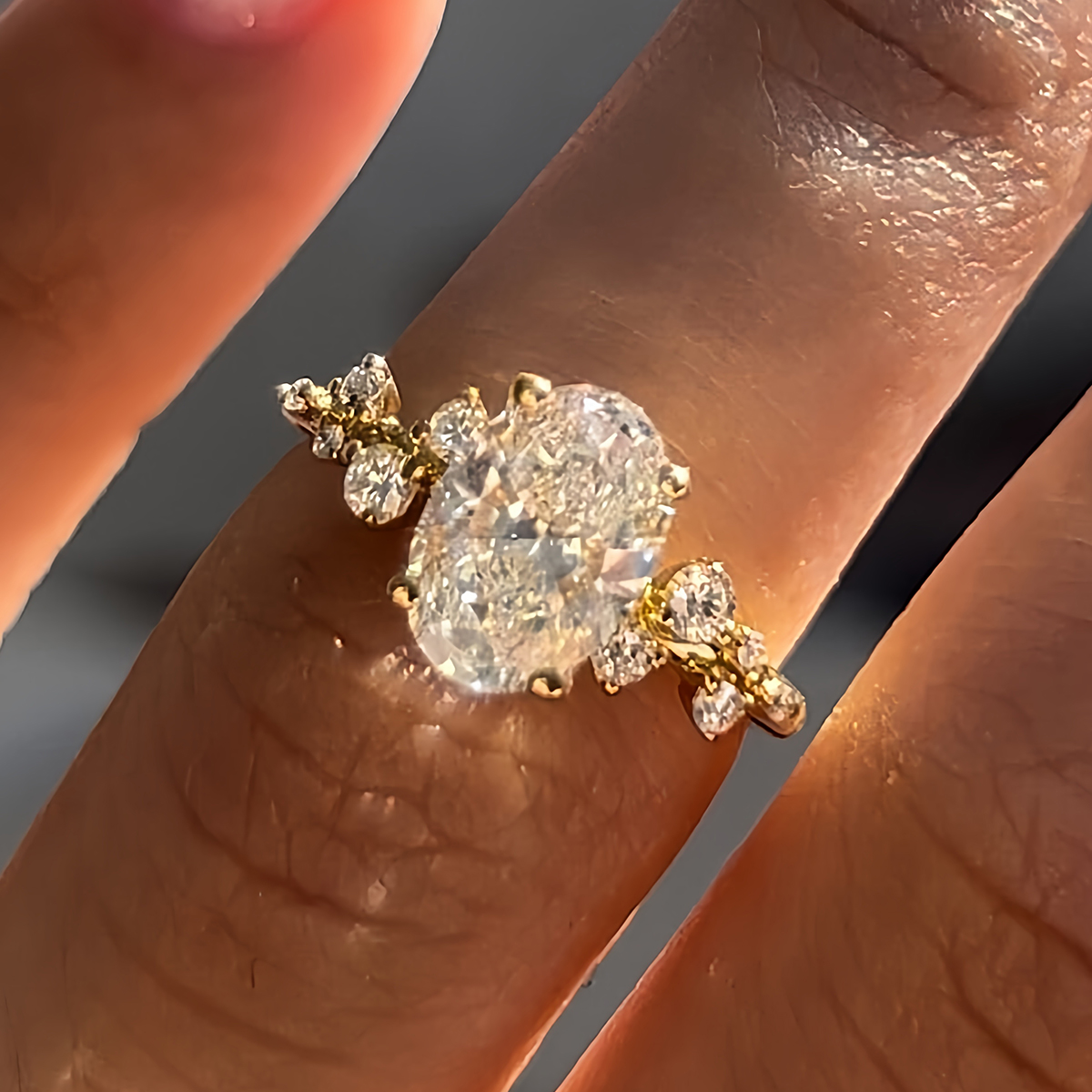 2ct Oval Cut White Sapphire Vine Engagement Ring