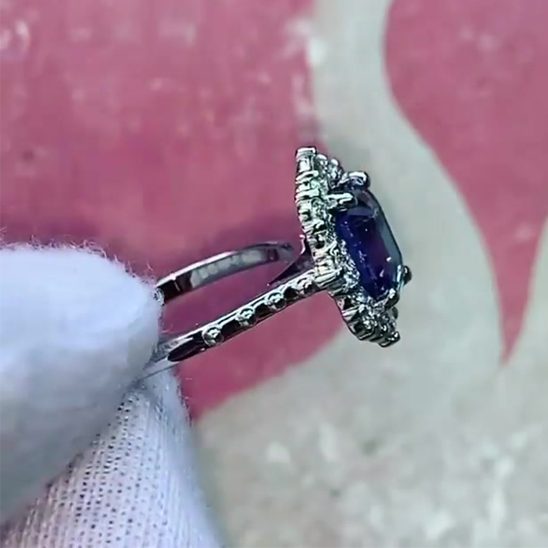 2.8ct Emerald-Cut Blue Sapphire Vintage Halo Ring