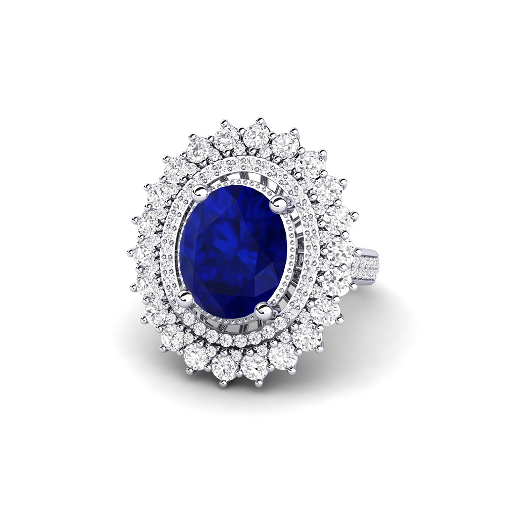 6 Color Options Oval Cut Blue Sapphire Double Halo Ring