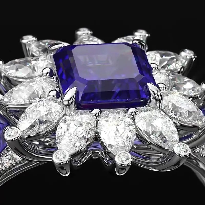 3.25ct Asscher Cut Sapphire Halo Cocktail Ring