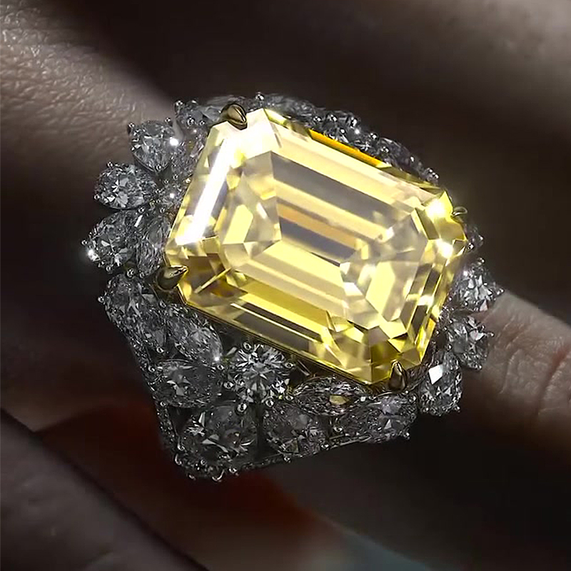 Halo 6ct Emerald Cut Yellow Sapphire Cocktail Ring