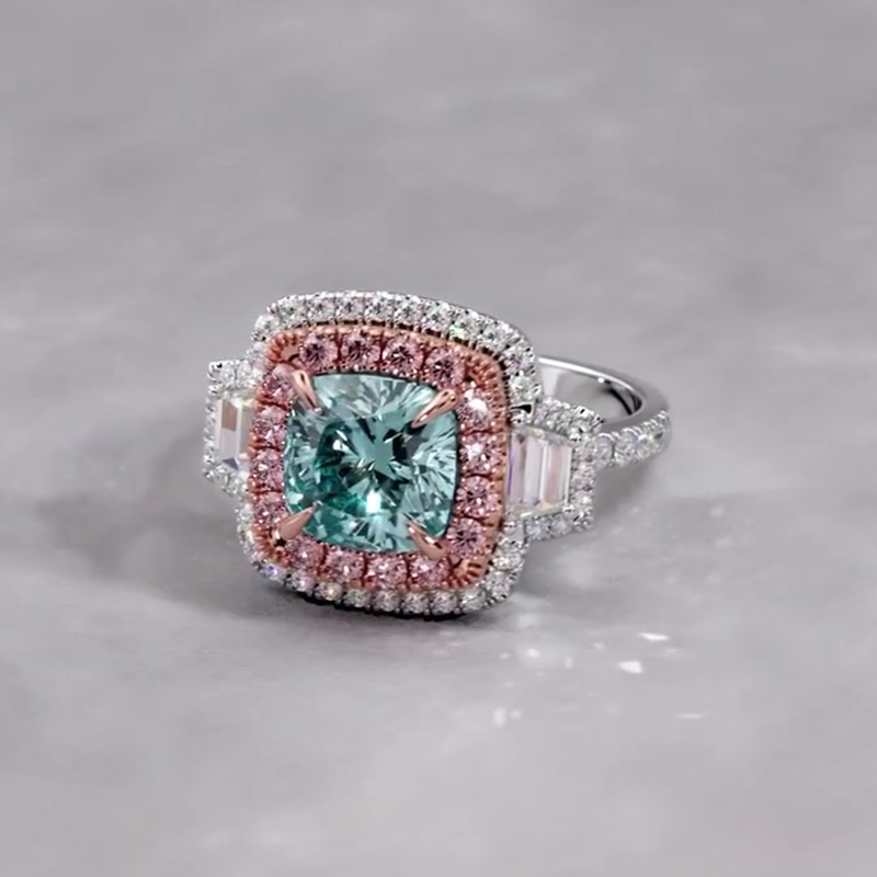 2.5ct Cushion Cut Aquamarine Sapphire Double Halo Engagement Ring