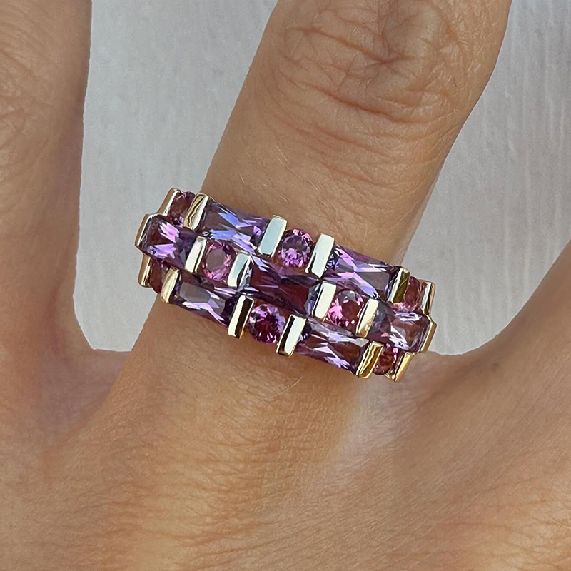 Vibrant Ombre 4.5 ctw Rectangle & Round Cut Purple Amethyst & Pink Sapphire Band