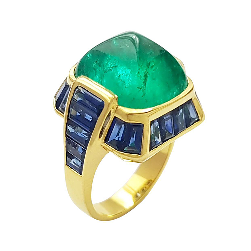 Sapphire Halo 10ct Cabochon Cut Emerald Sapphire Cocktail Ring
